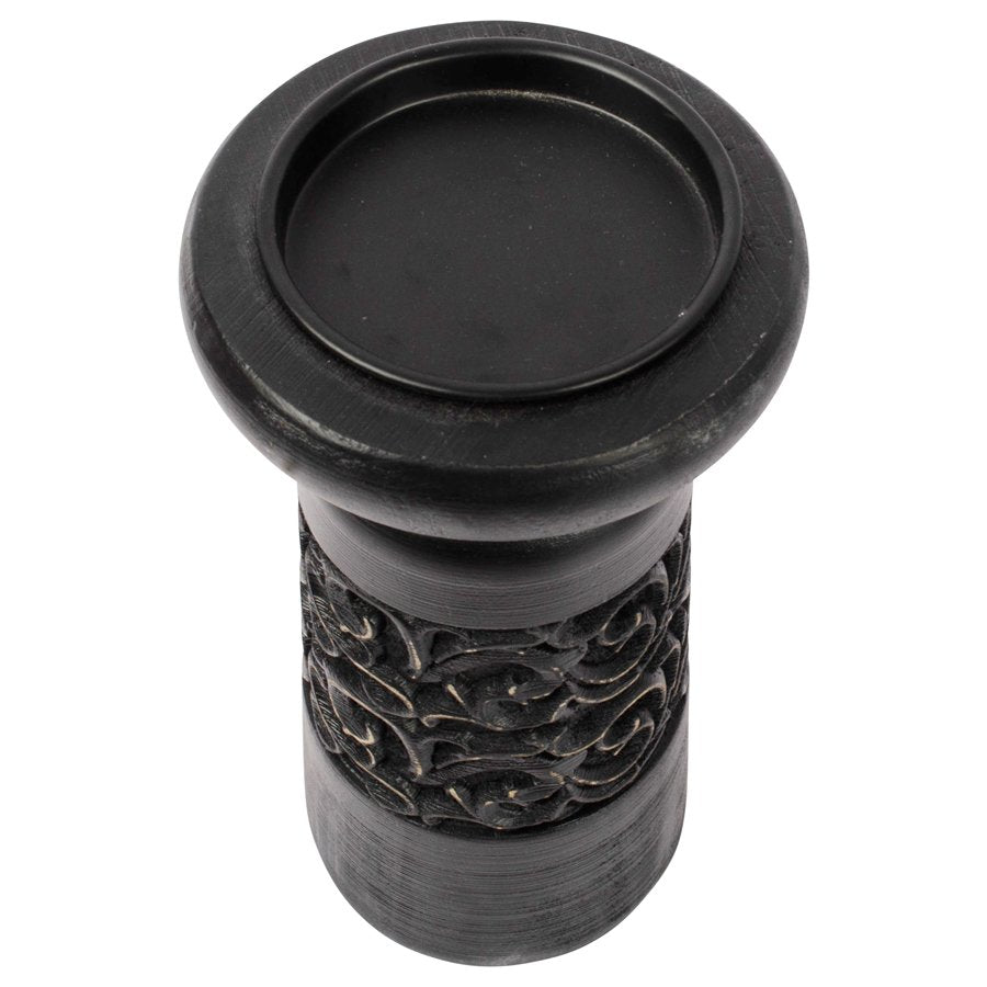Nero Carved Pillar Candleholder 11x23cm