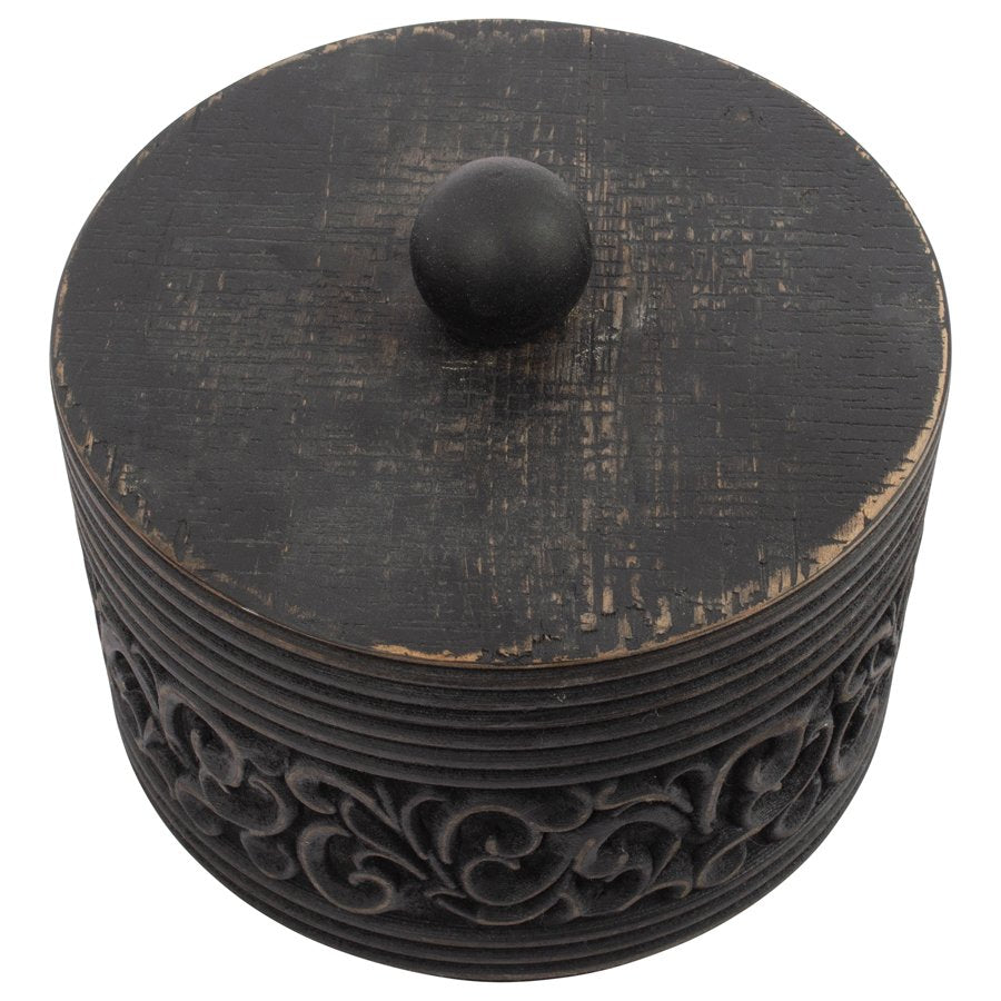 Nero Round Carved Trinket Box w/ Lid 17x14cm 3