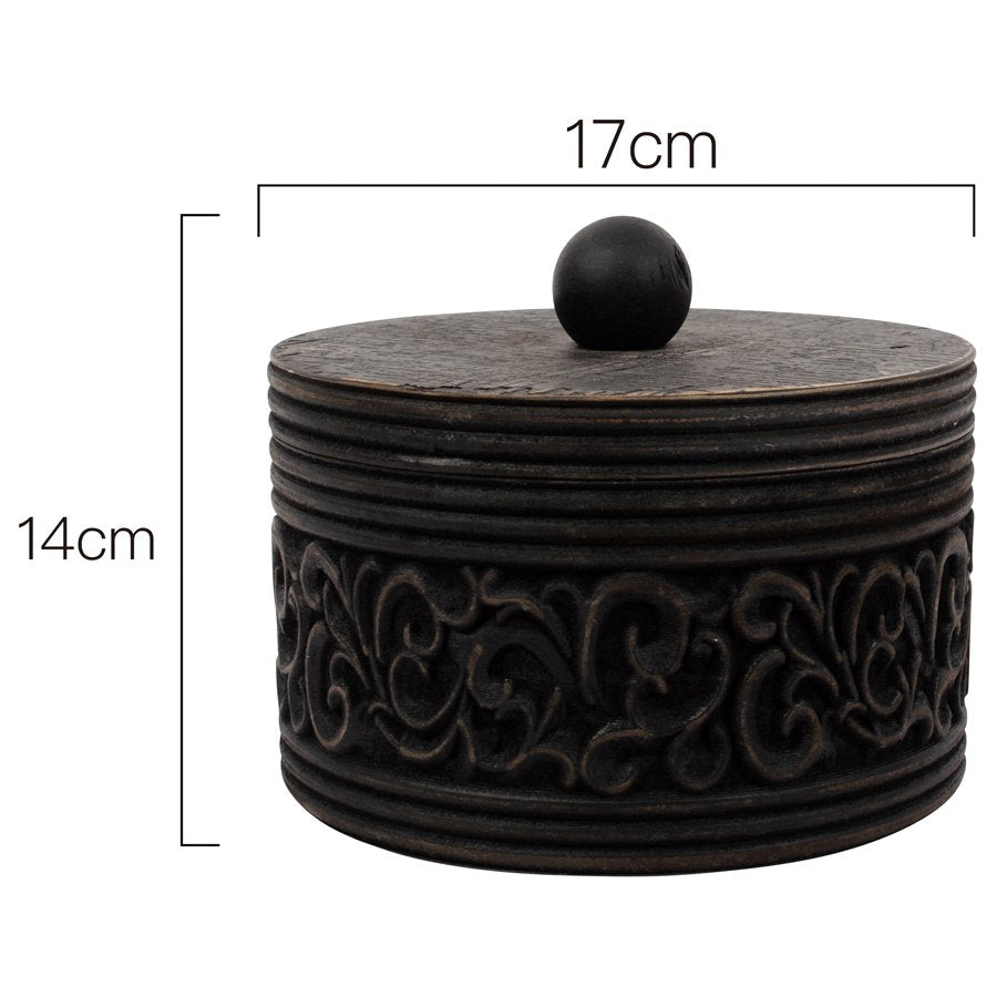 Nero Round Carved Trinket Box w/ Lid 17x14cm 4