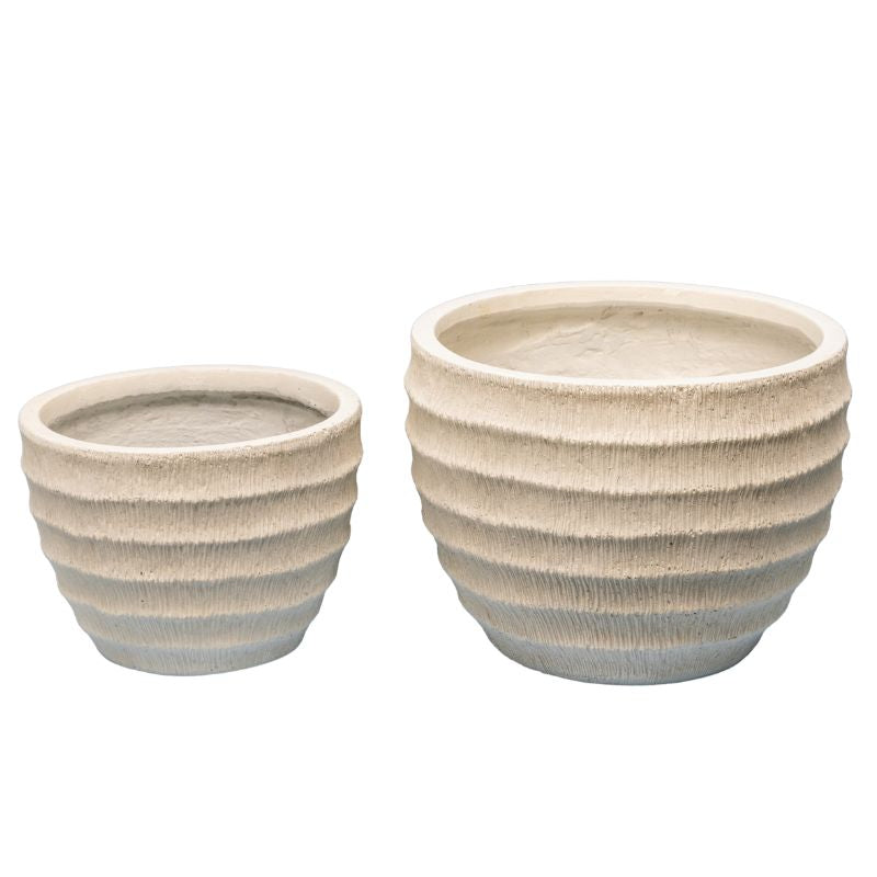 Set 2 Nested Ribbed Textured Planters 28cm, 21cm 3