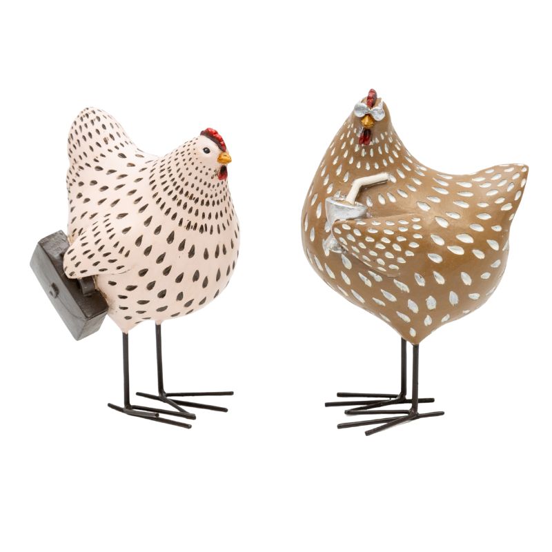 Set 2 Asst 'Busy' Chooks Ornaments 15cm, 14cm