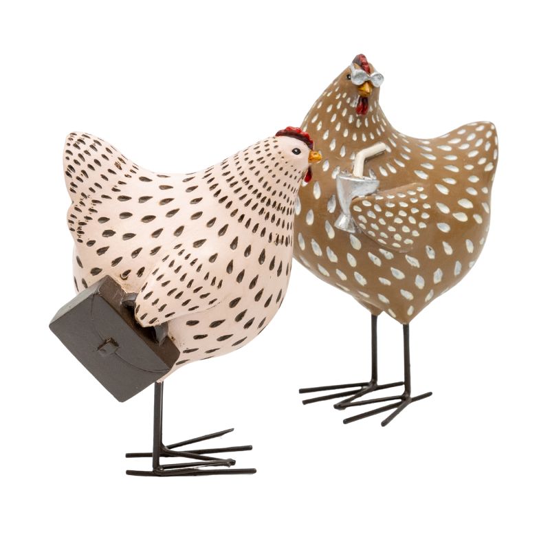 Set 2 Asst 'Busy' Chooks Ornaments 15cm, 14cm 3