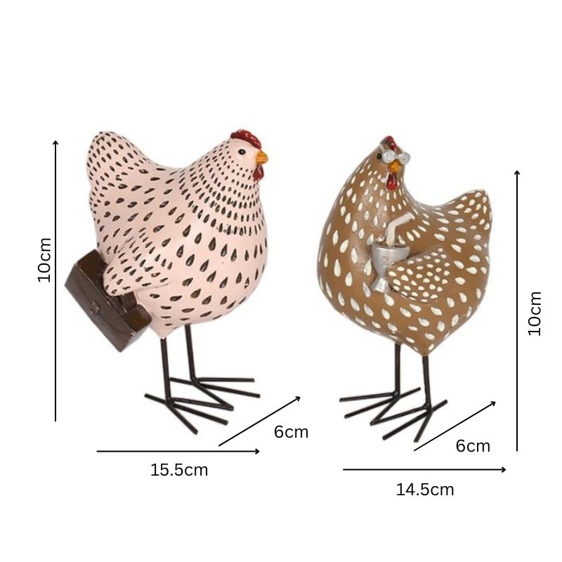 Set 2 Asst 'Busy' Chooks Ornaments 15cm, 14cm 5