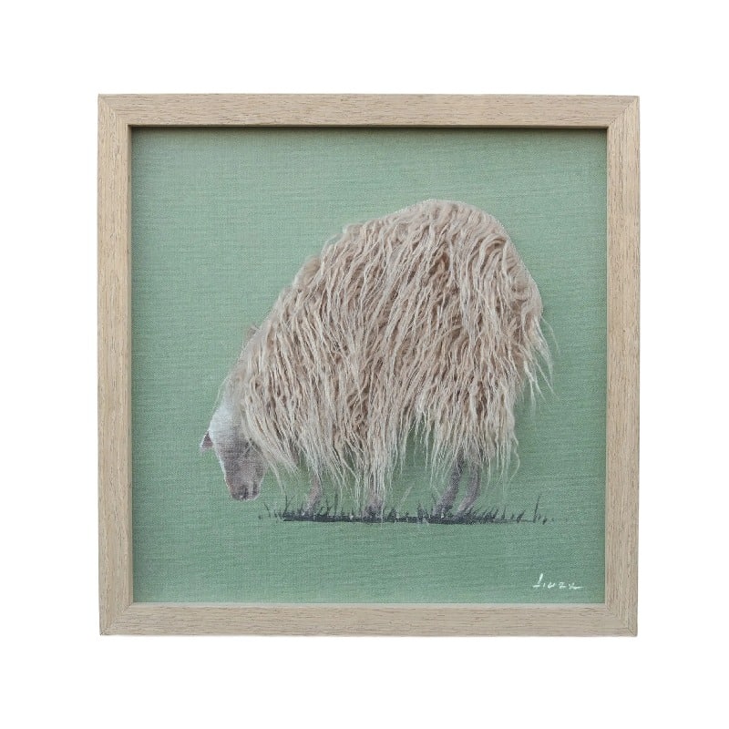 Long Haired Hand-Made Sheep Framed Canvas Wall Art 40cm