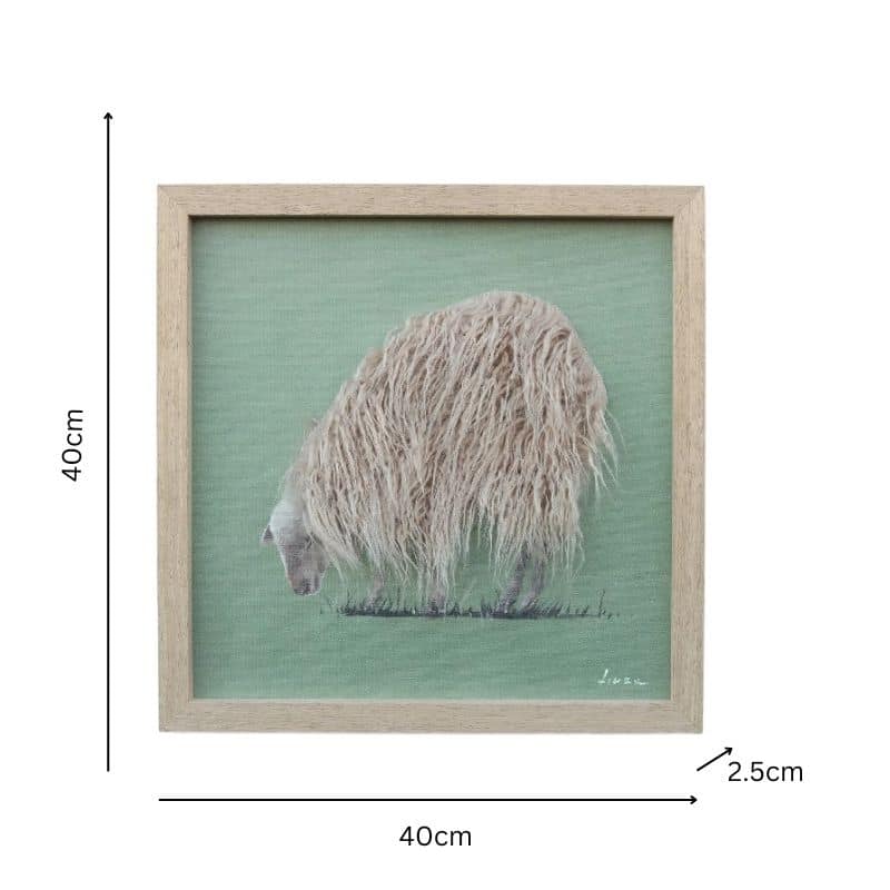 Long Haired Hand-Made Sheep Framed Canvas Wall Art 40cm 5