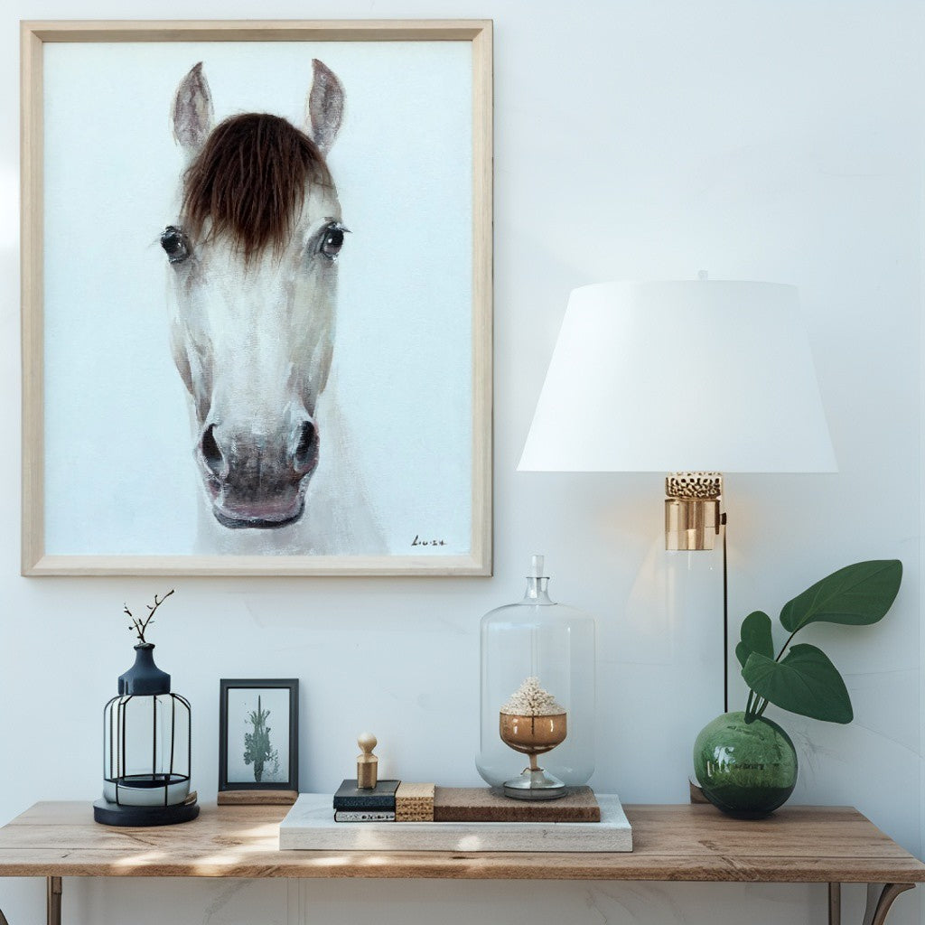 Horse Mugshot w Artificial Hair Framed Canvas Wall Art 60cm