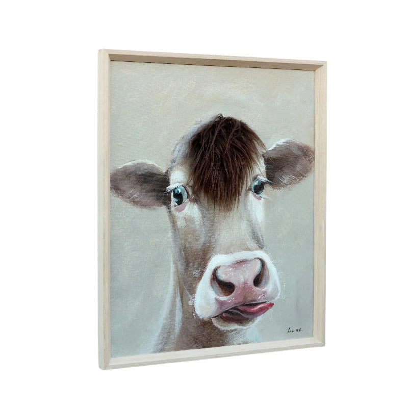 Cow w Attitude Artificial Hair Framed Canvas Wall Art 60cm 3