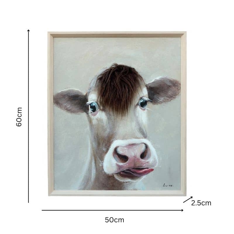 Cow w Attitude Artificial Hair Framed Canvas Wall Art 60cm 5