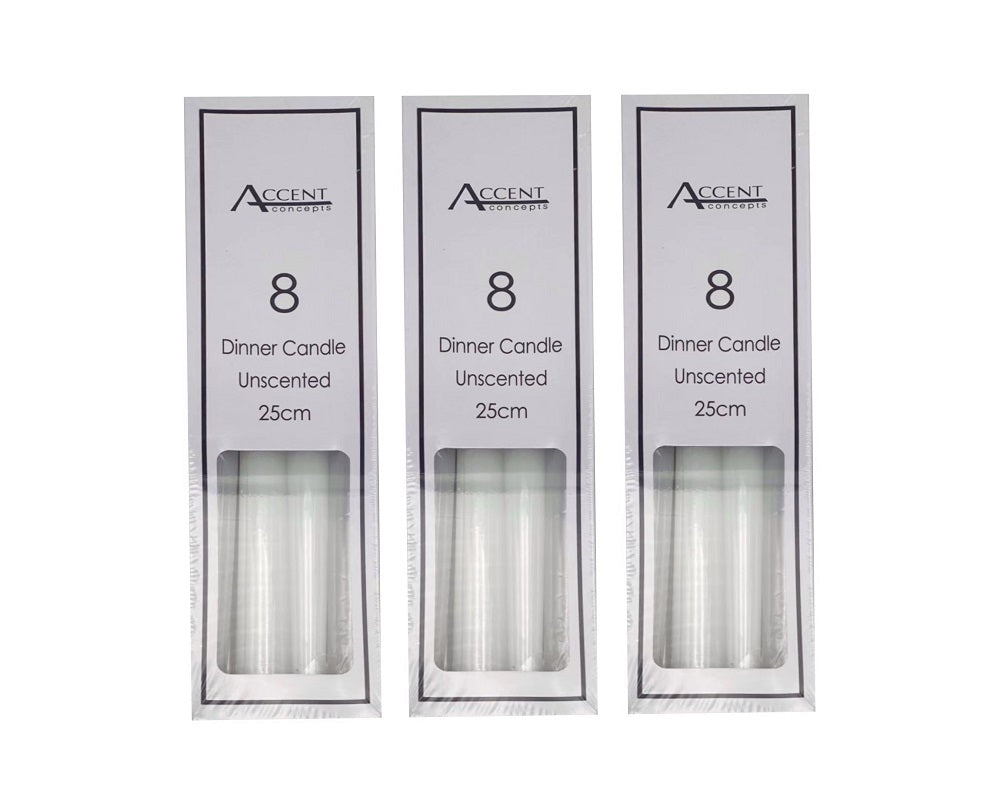 bulk 192 Unscented Dinner Candle White 25cm