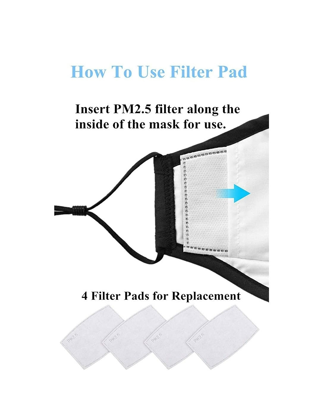 NEW Cotton Cloth Face Mask w 2 Filters Reusable Washable Adjustable 3Ply Black