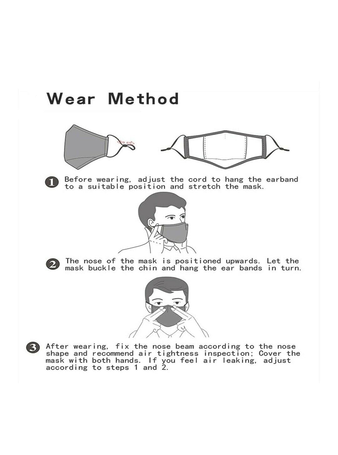 Face Mask Reusable Cotton Cloth Fabric w 2 Pm2.5 Perfect Fit Adjustable Black 5