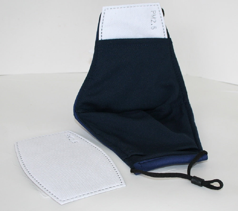 Reusable Cotton Cloth Face Mask w 2 PM2.5 Filters Adjustable w Breathing Valve 3Ply Blue 3