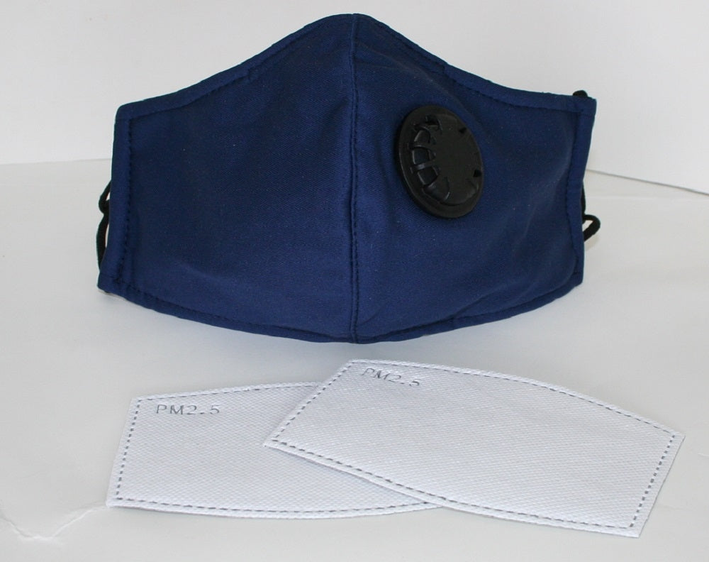 Reusable Cotton Cloth Face Mask w 2 PM2.5 Filters Adjustable w Breathing Valve 3Ply Blue 4