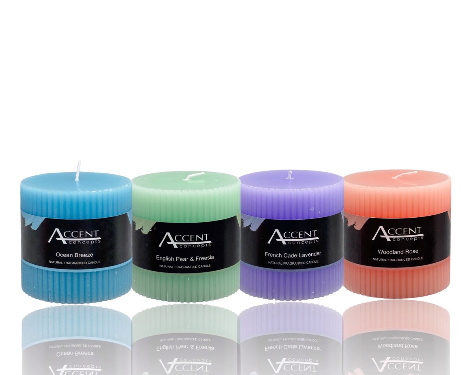 bulk 48 Scented Ripple Pillar Candle 4 Assorted 7cm