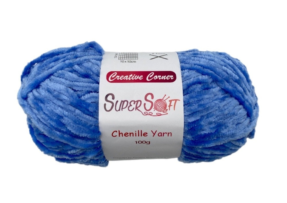 bulk 12 Blue Super Soft Chenille Yarn 100G