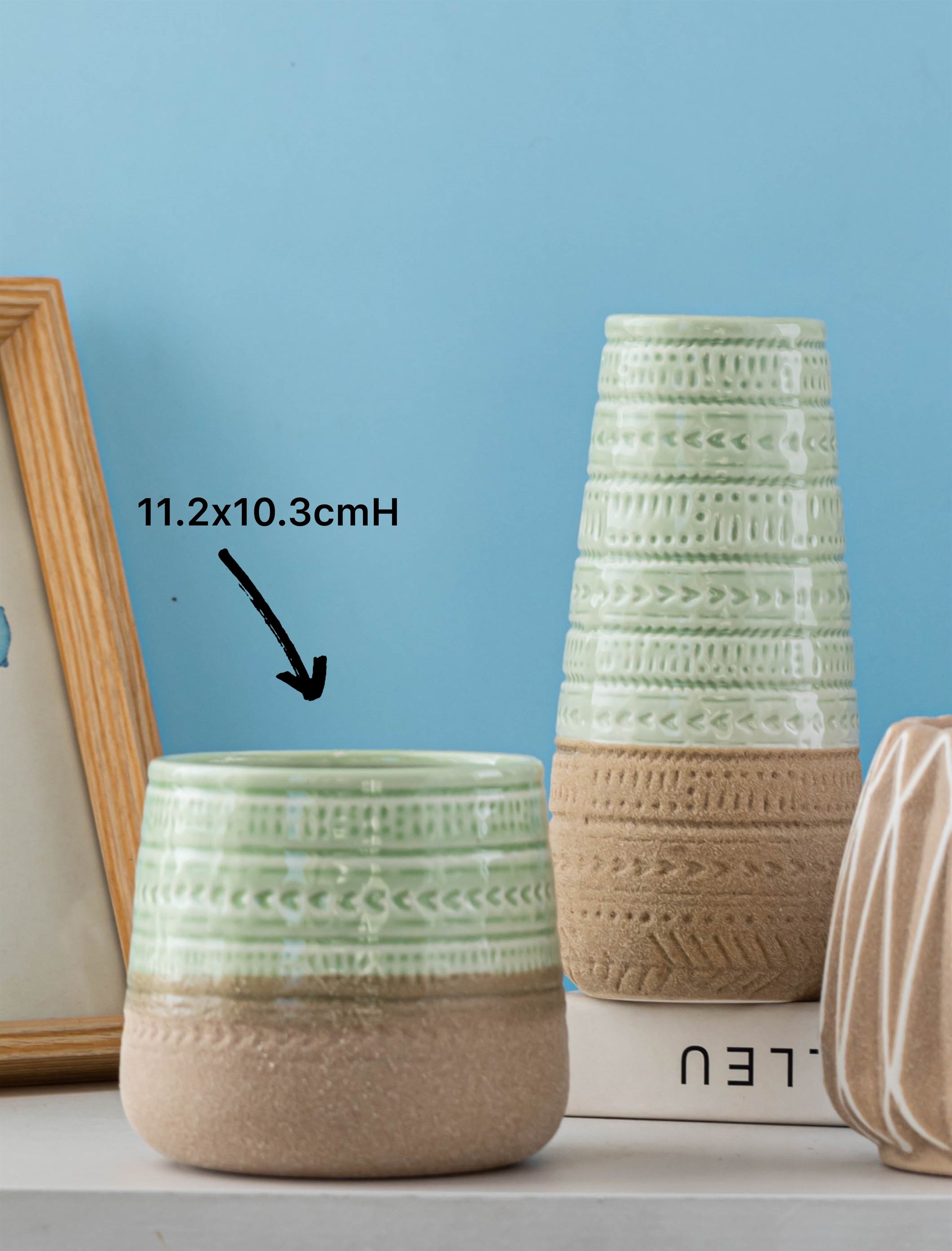 Set 2 Two Tone Mint Ceramic Planter 10cm