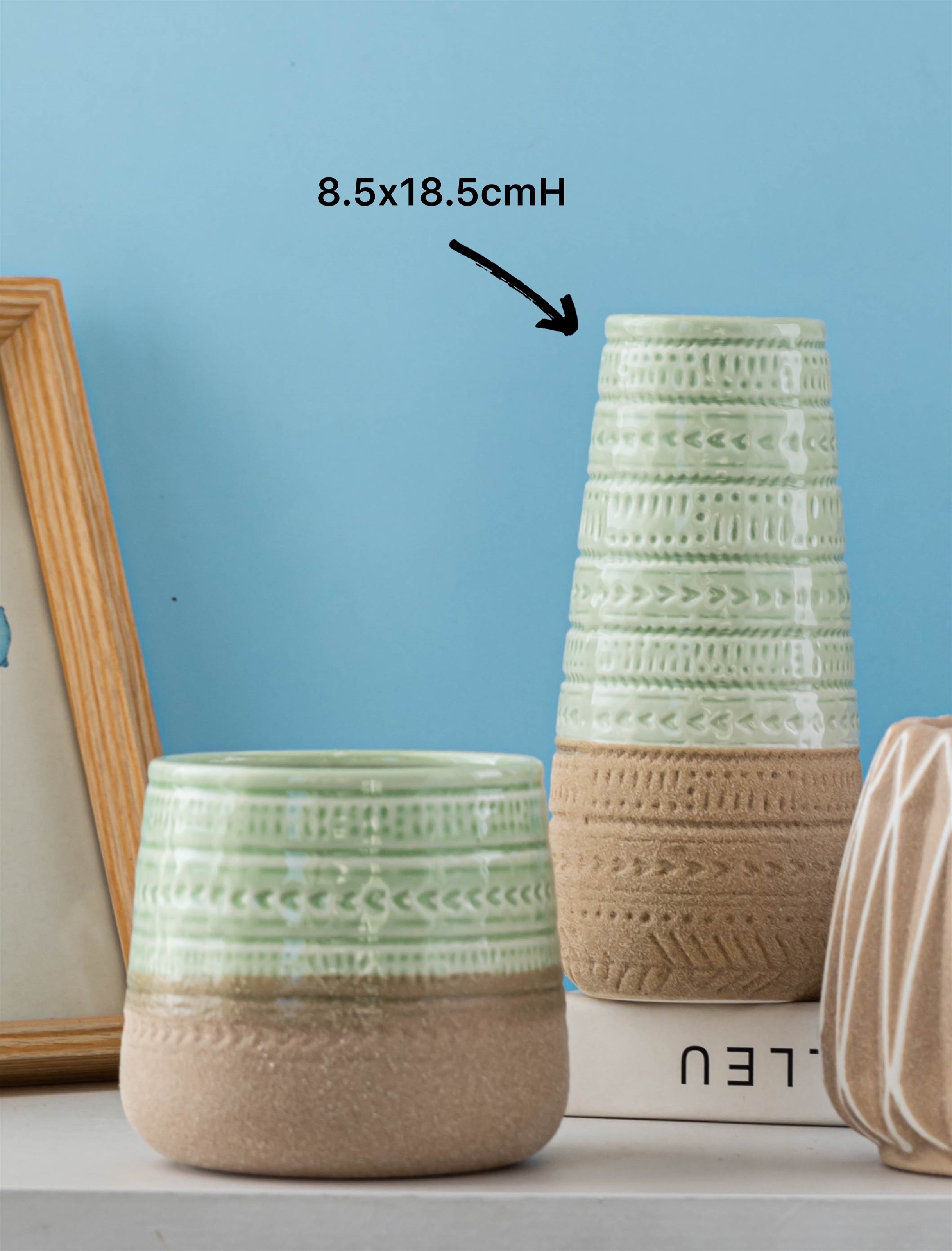 Set 2 Two Tone Mint Ceramic Vase Flower 18cm