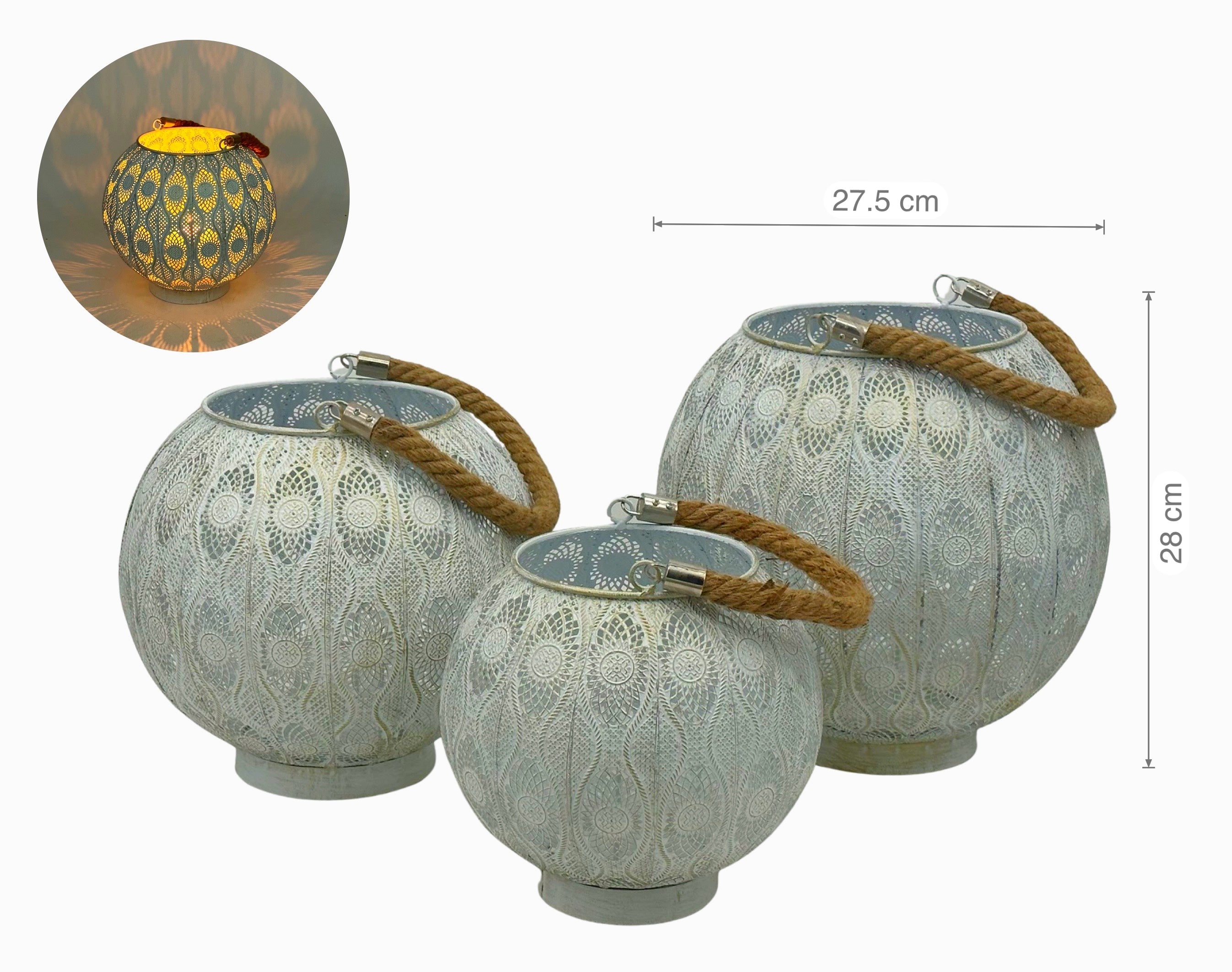 White Wash Moroccan Lantern 28cm