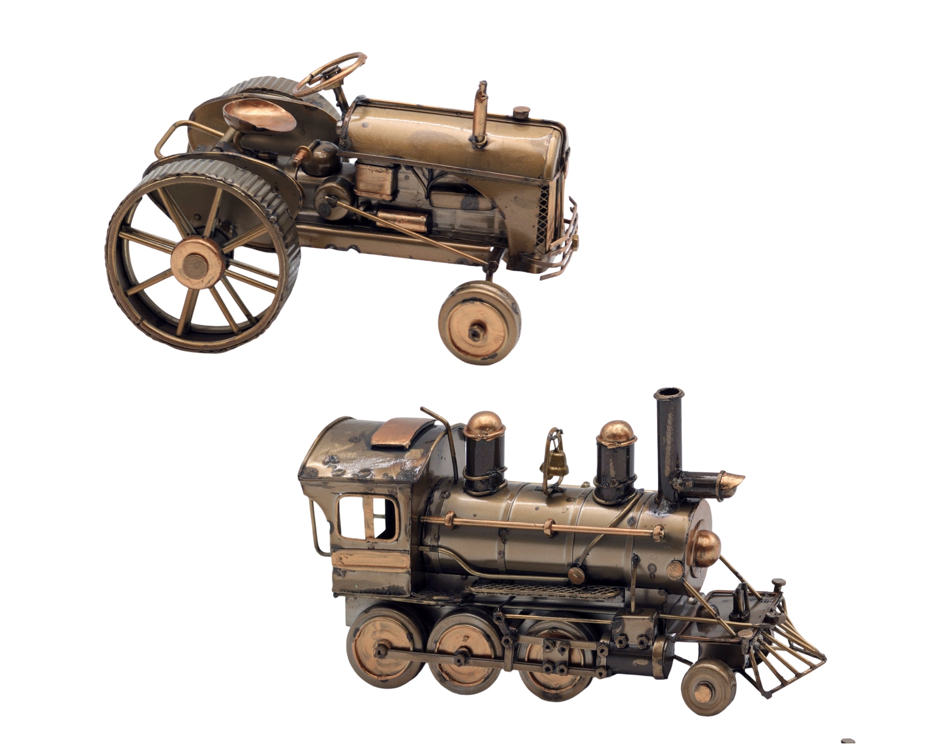 Set 2 Metal Vintage Train & Tractor 20cm