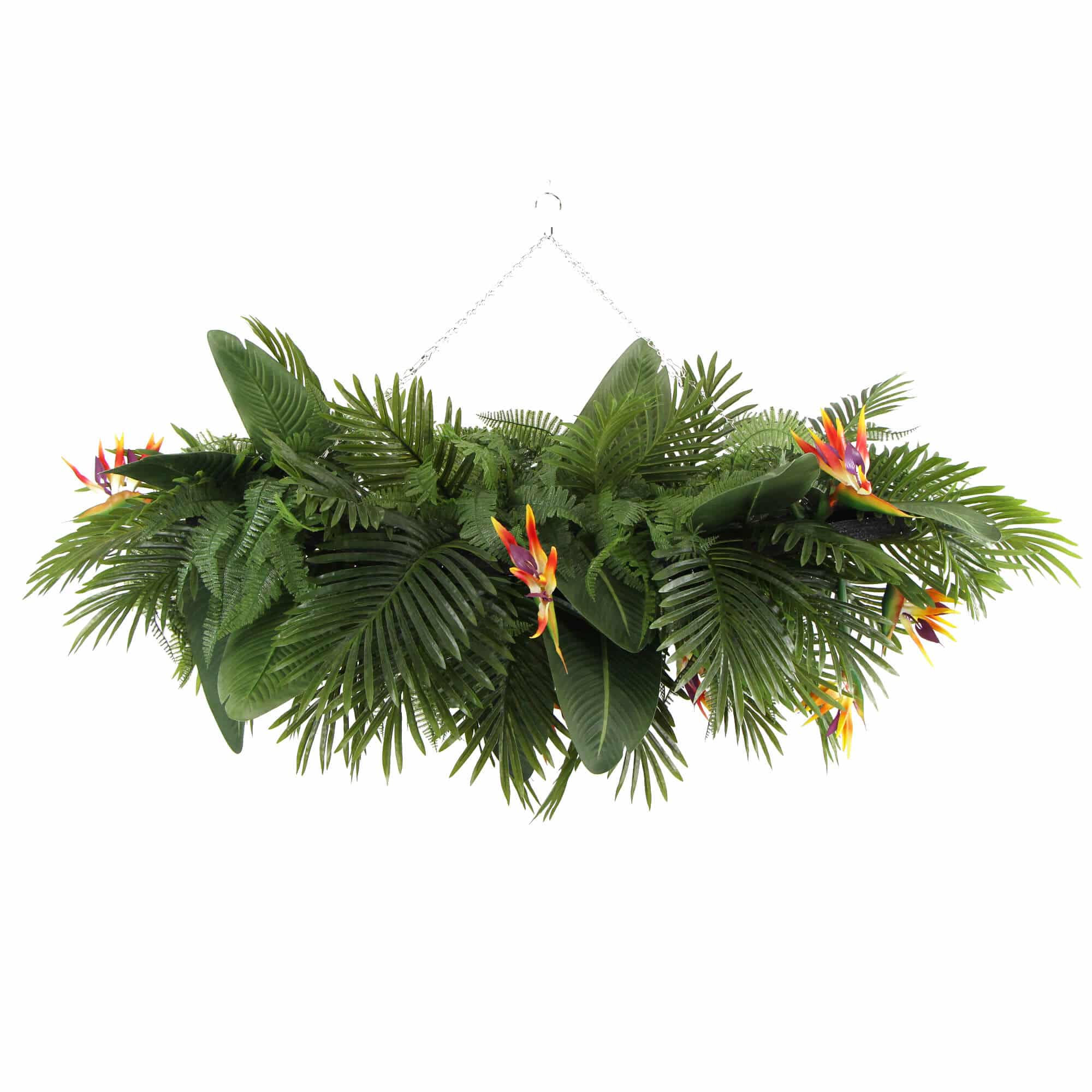 Artificial Hanging Plant Arrangement With Tropical Flowers in a Rectangular Arrangement 100cm x 30cm Mesh + Foliage 4