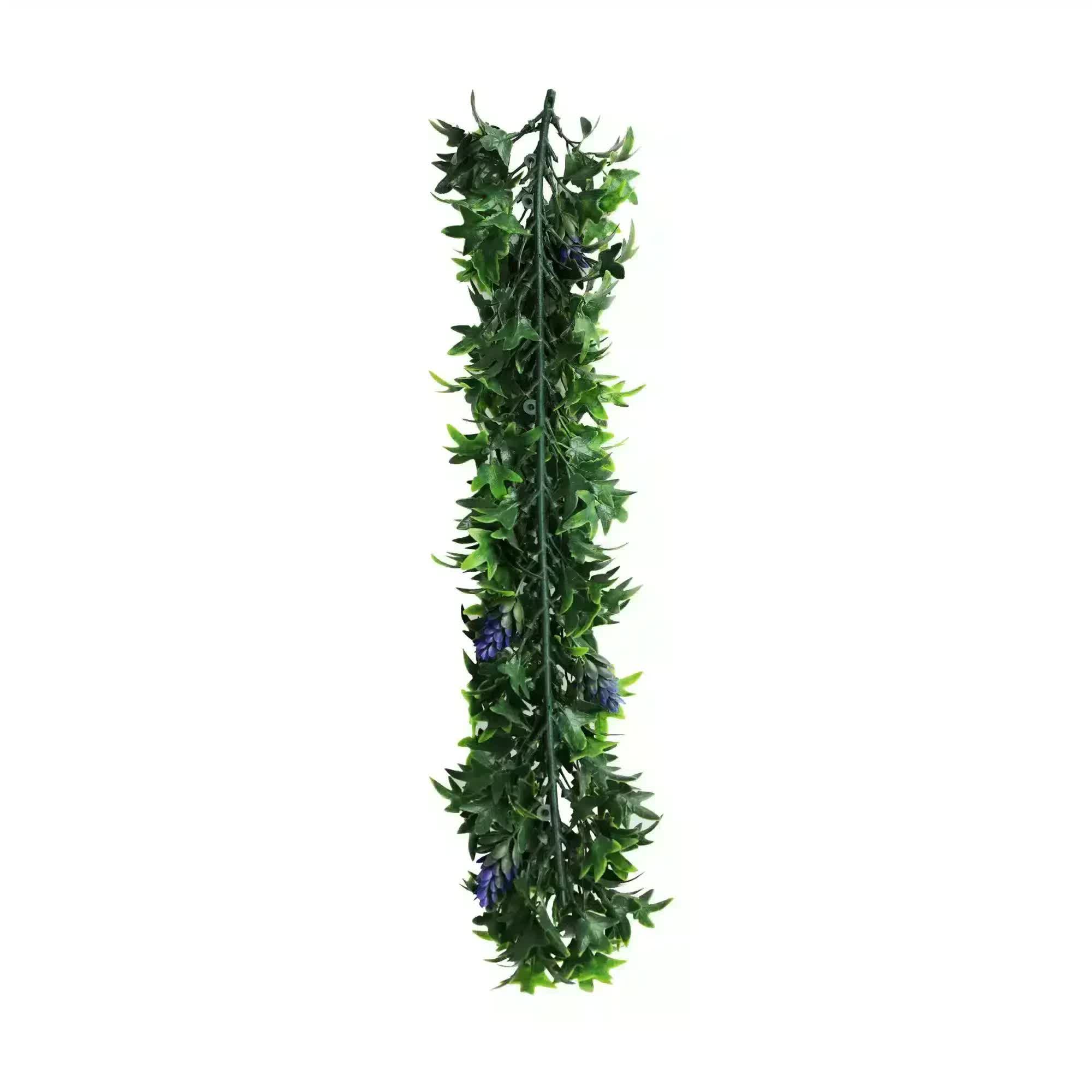 Artificial Extendable Hanging Bright Green Ivy Bush with Purple Flowers 55cm UV Resistant 3