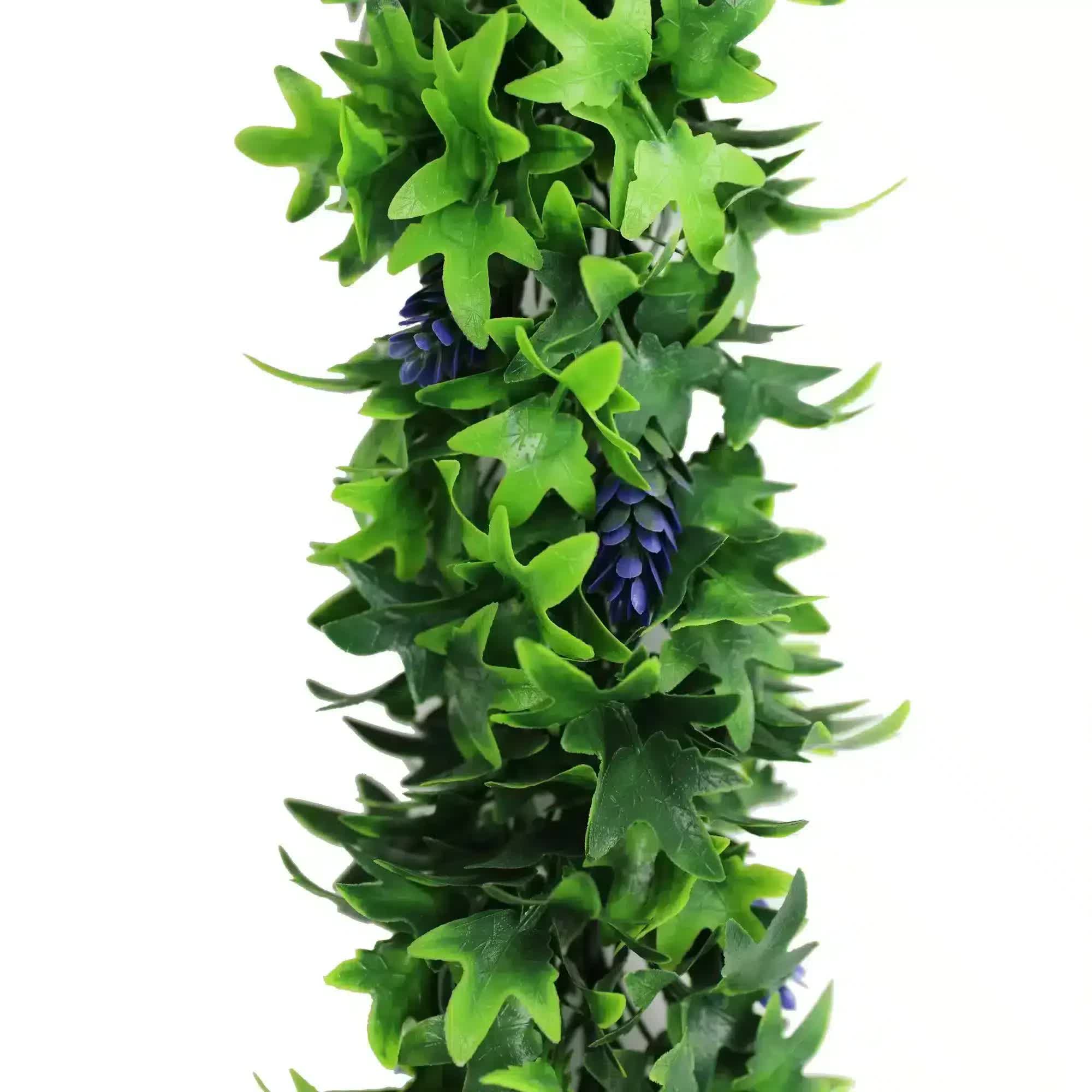Artificial Extendable Hanging Bright Green Ivy Bush with Purple Flowers 55cm UV Resistant 5