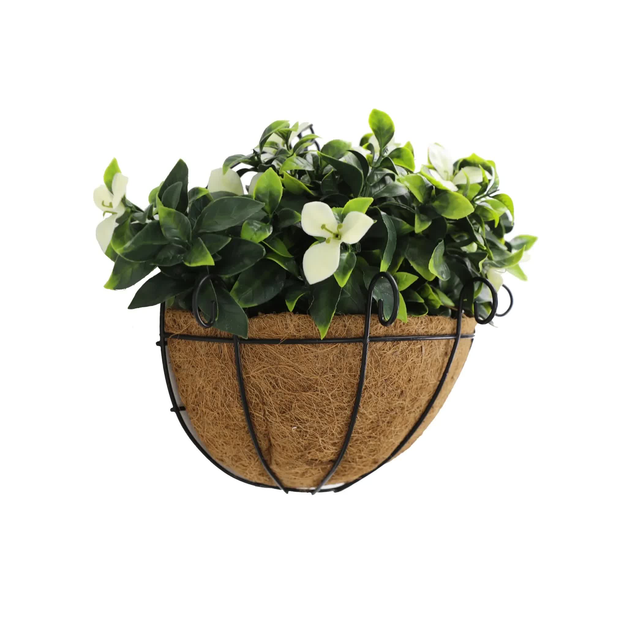 Artificial Wall Basket - Flowering White Jasmine Basket 20cm x 35cm Long UV Resistant 3