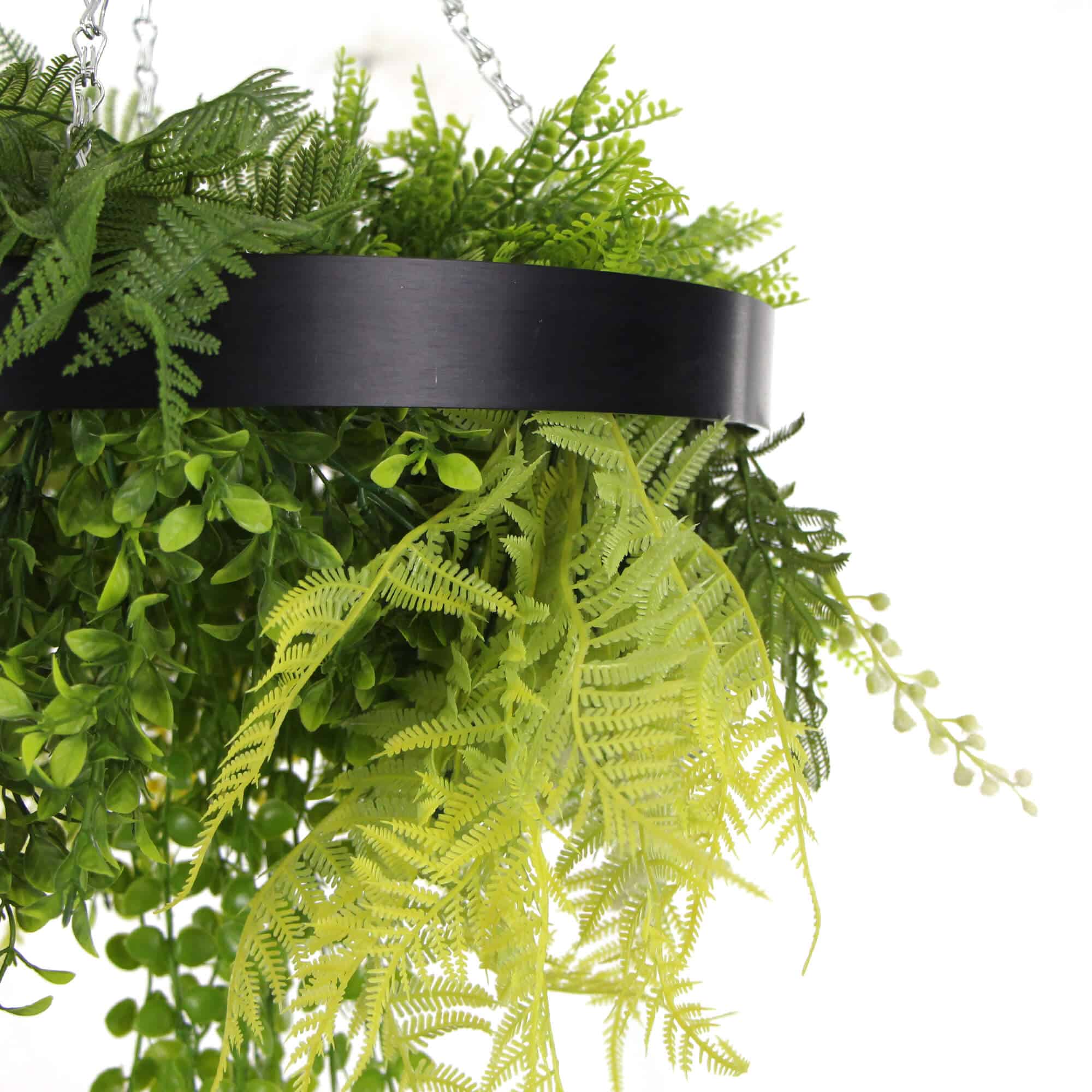 Black Framed Roof Hanging Disc with Draping Life-like Plants 40cm 4