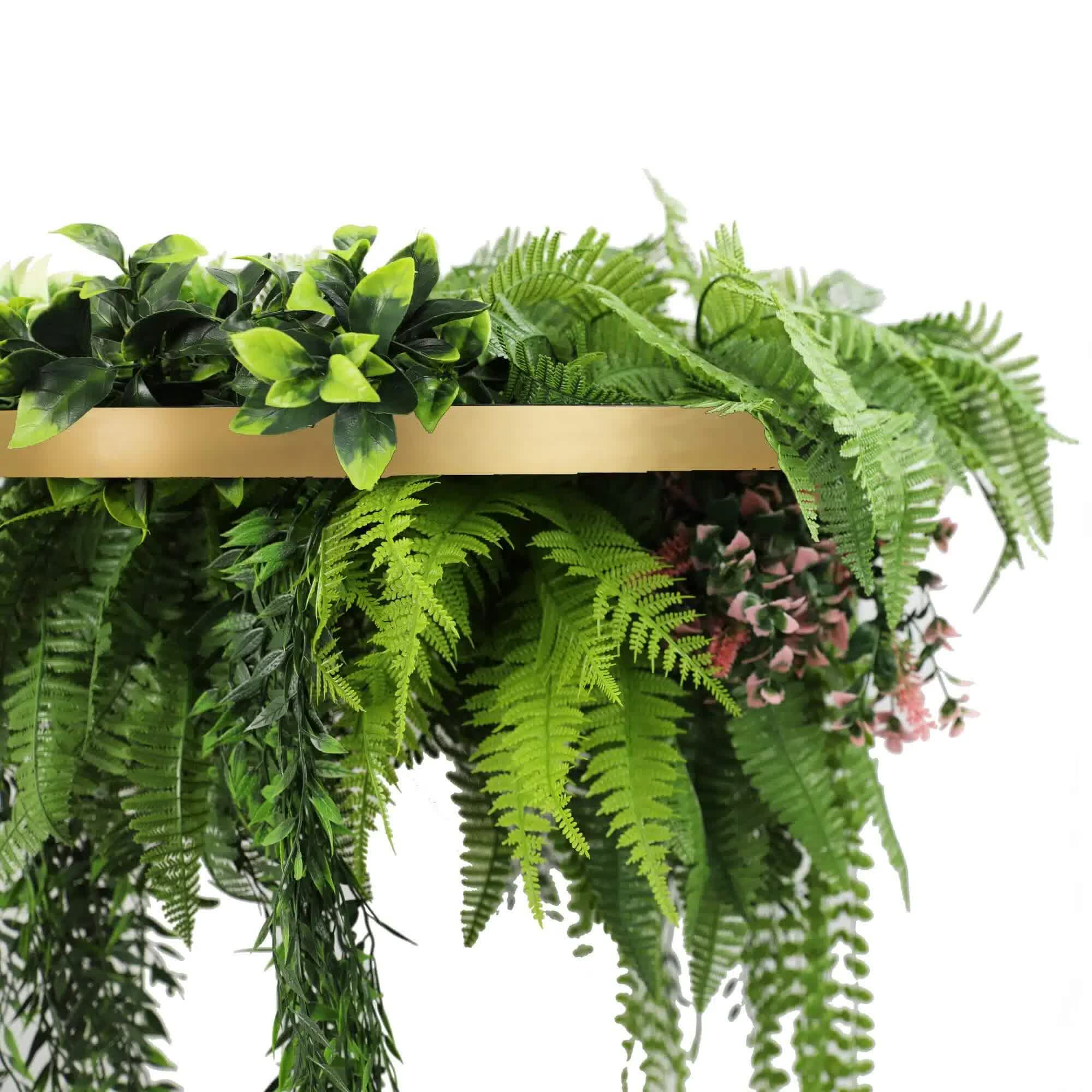 Gold Framed Roof Hanging Disc with Draping Life-Like Plants UV Resistant 60cm 3