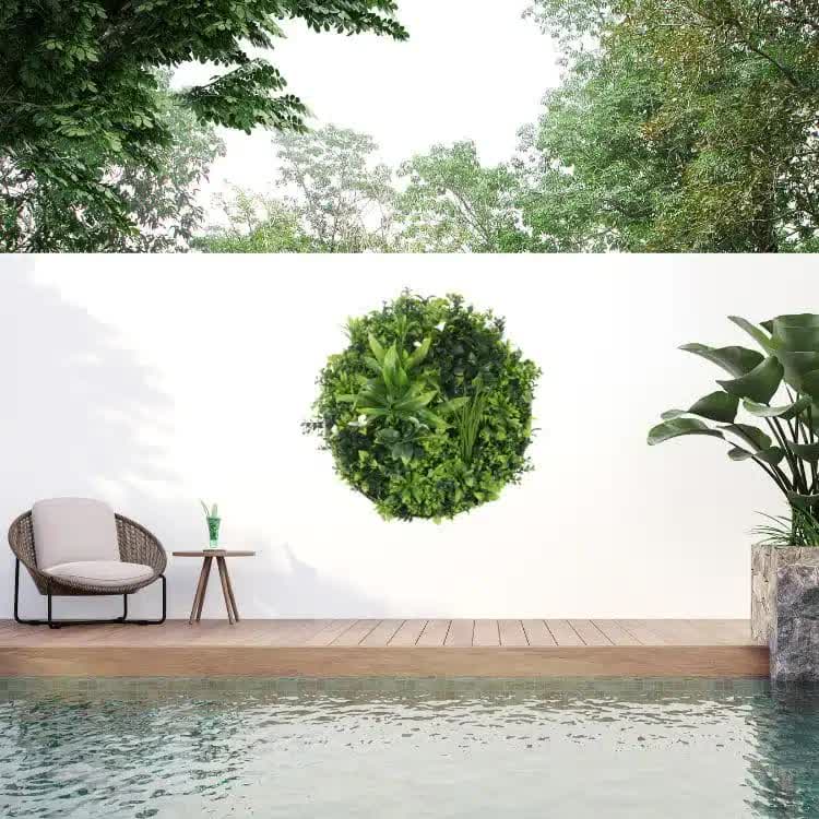 Slimline Flowering White Artificial Green Wall Disc UV Resistant 100cm (White Frame) 3
