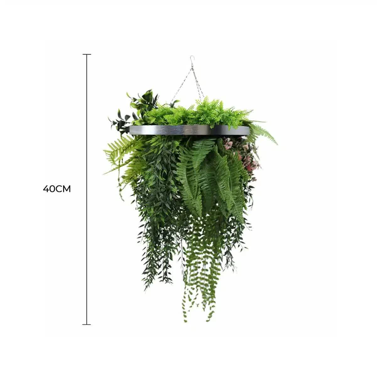 Premium Hanging Artificial Plant Arrangement with Silver Frame 40cm UV Resistant