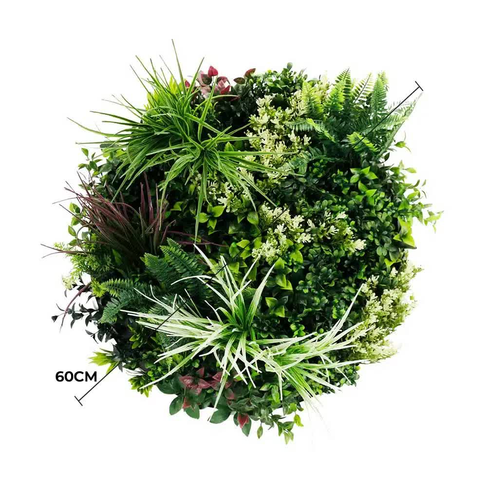 Slimline Artificial Green Wall Disc Art 60cm Colour Fresh UV Resistant (White)