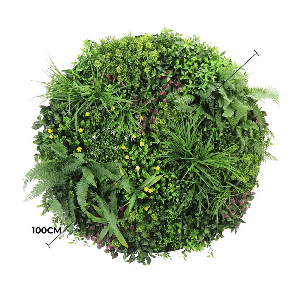 Slimline Artificial Green Wall Disc Art 100cm Country Fern UV Resistant (White)