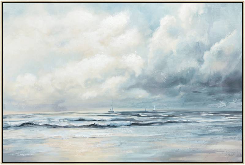 Stormy Beach Day Framed Artwork 120x80cm