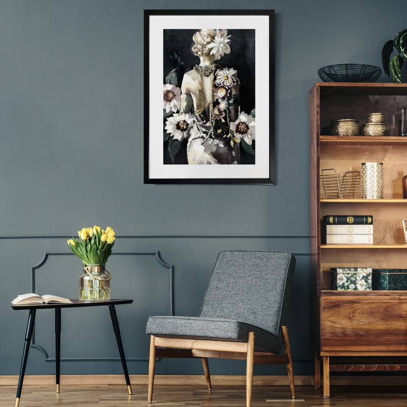 Flower Lady Artwork Framed W Glass Front 60x80cm 3
