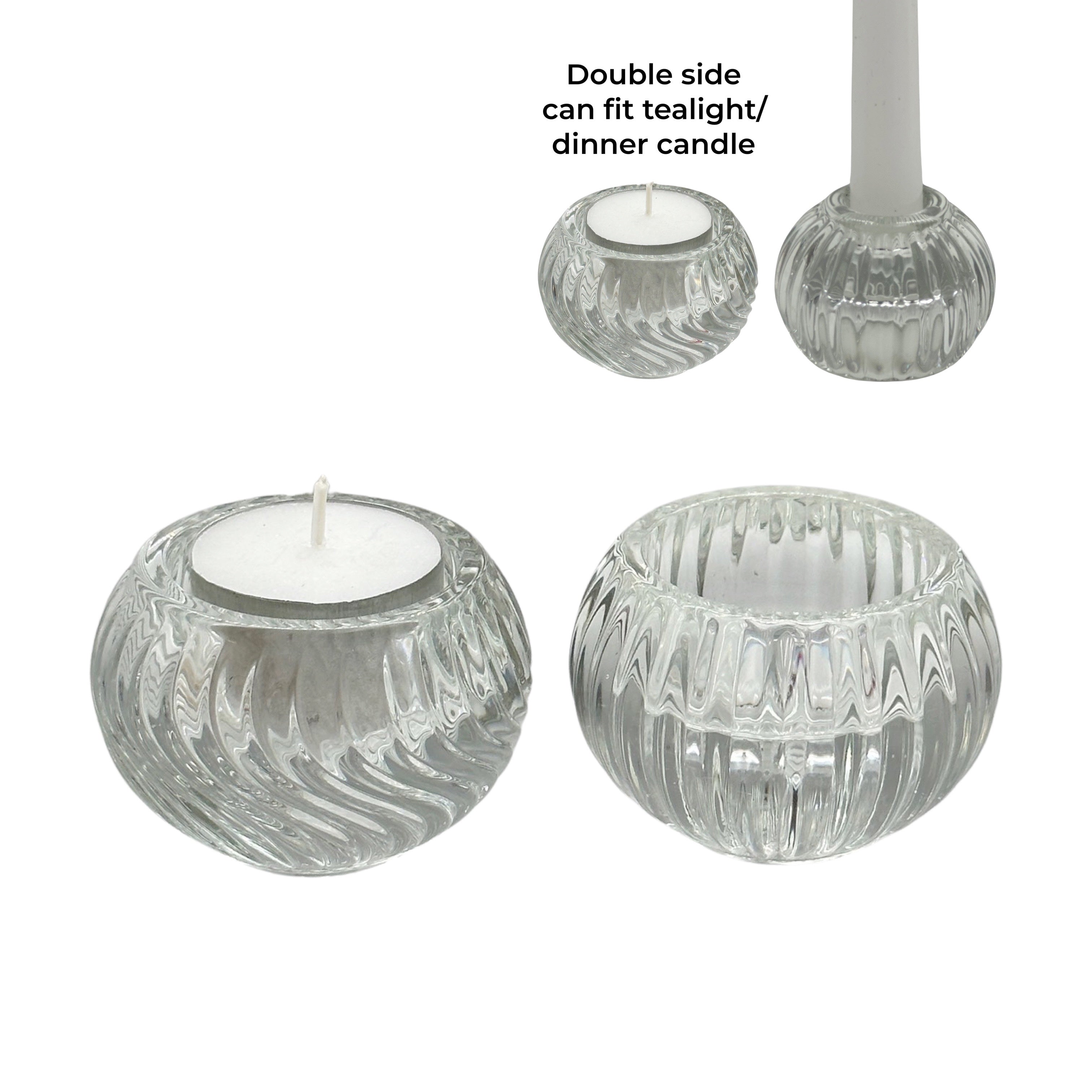 bulk 36 Clear Patterned Glass Candle Holder 2 Assorted 6x4cm