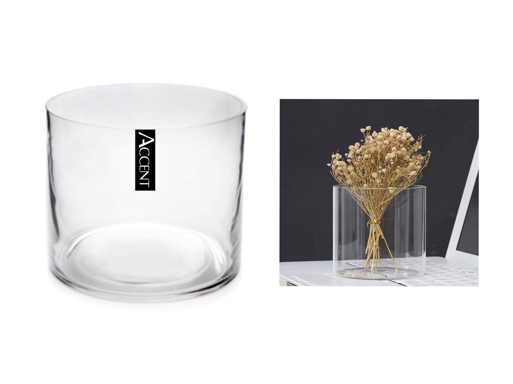 bulk 6 Glass Cylinder Decorative Vase 15cm