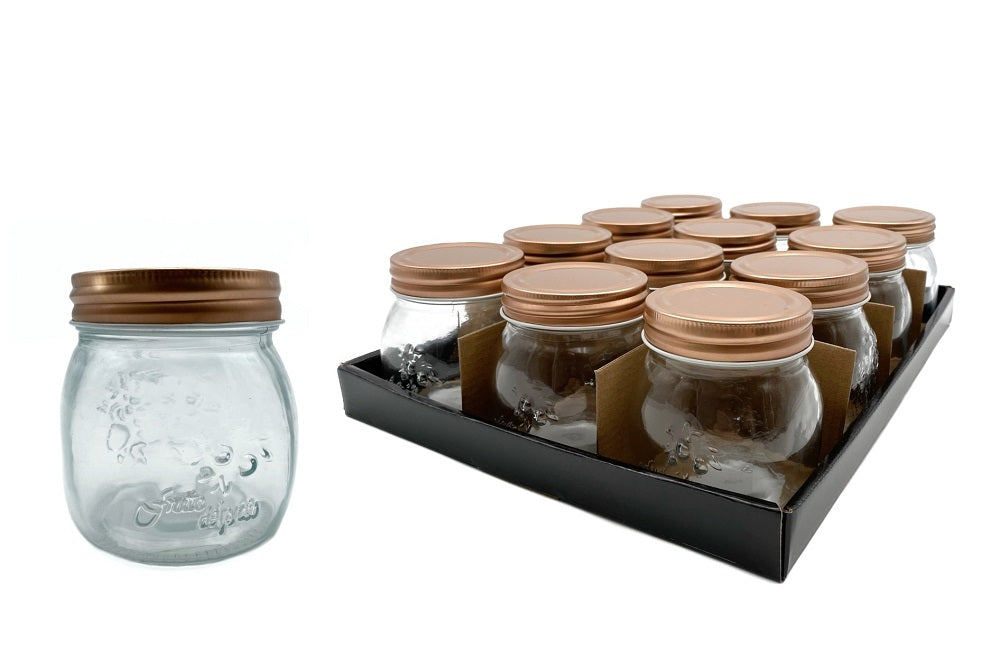 bulk 36 Glass Jar w Metal Lid 260ml Canister 9cm