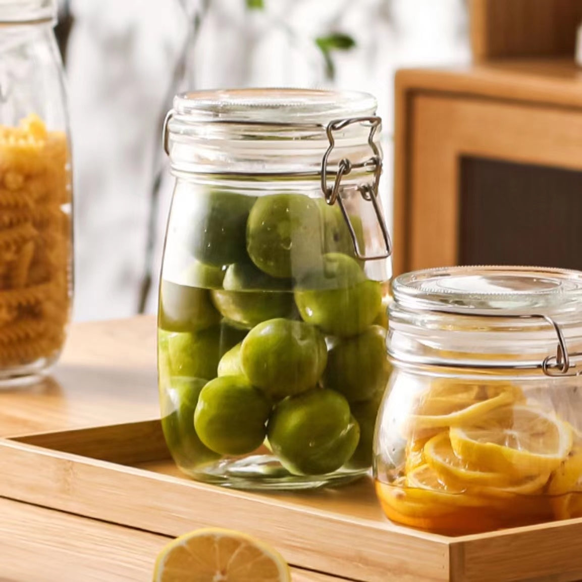 bulk 24 Glass Jar Metal Clip 1000ml Canister 16cm