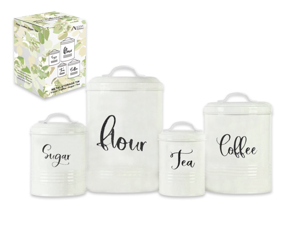 Set 4 Metal Kitchen Tin Sugar Flower Tea Coffee Food Container 25cm