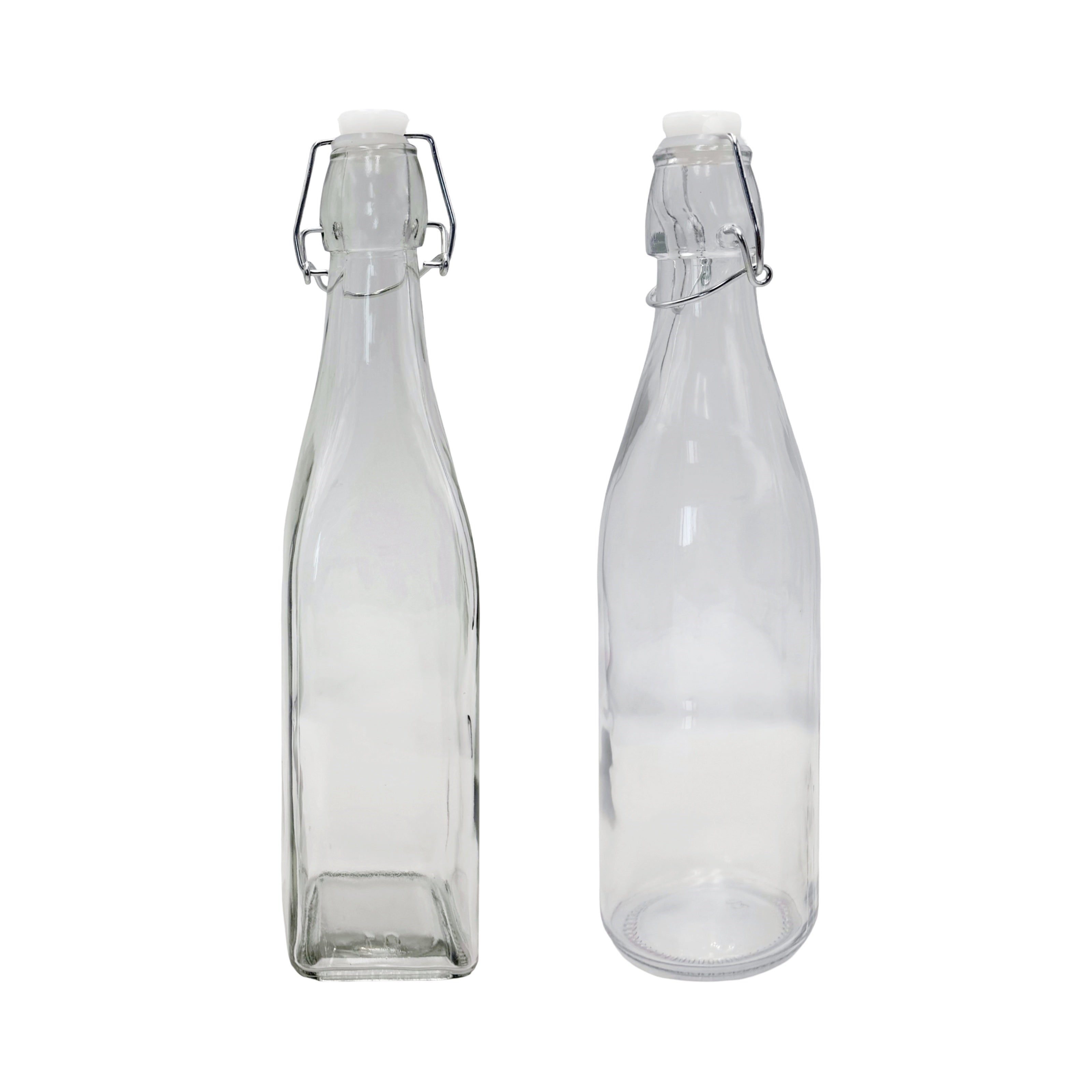 bulk 24 Clear Glass Bottle w Clip Lid 500ml 2 Asst 27cm