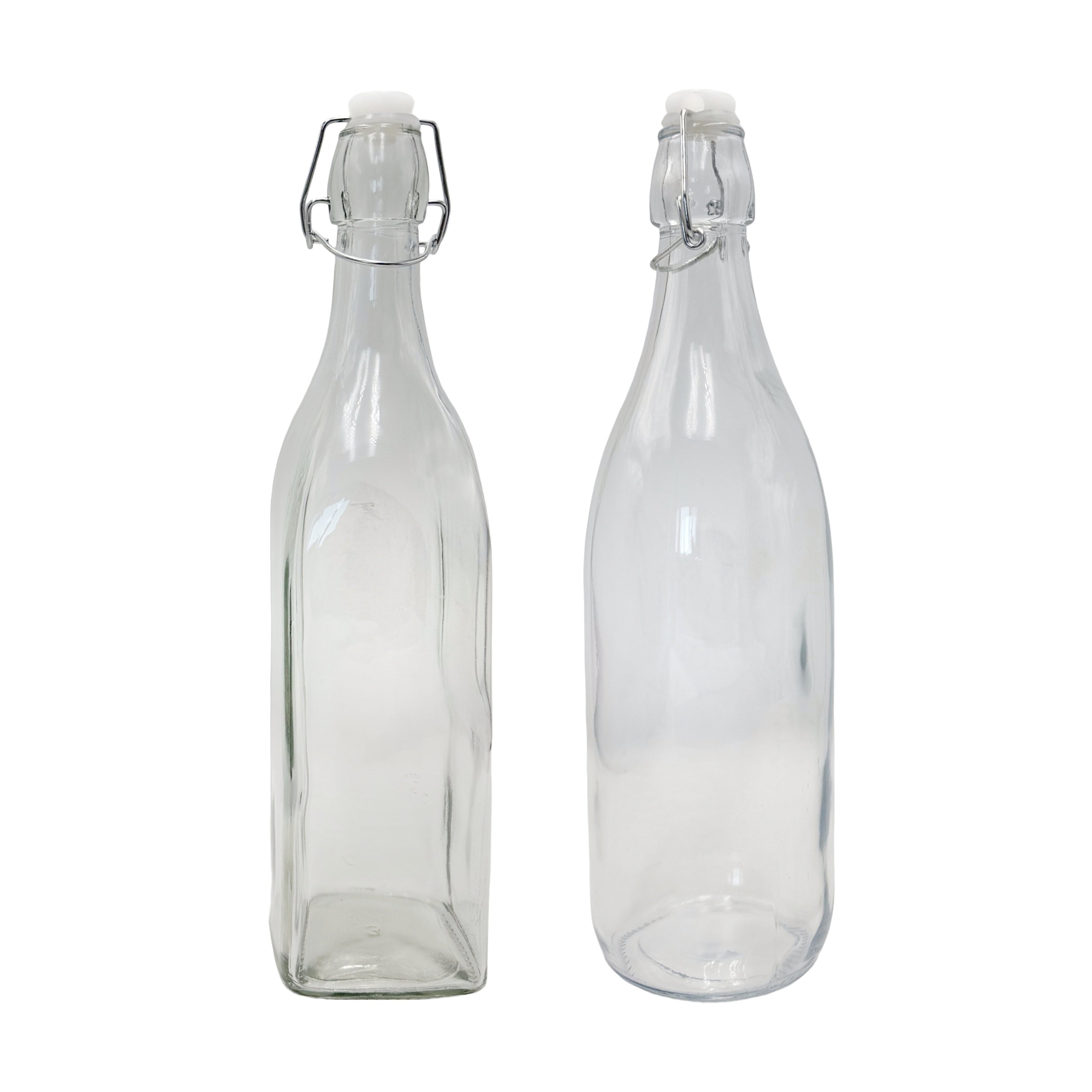 bulk 12 Clear Glass Bottle w Clip Lid 1Lt 2 Asst 32cm