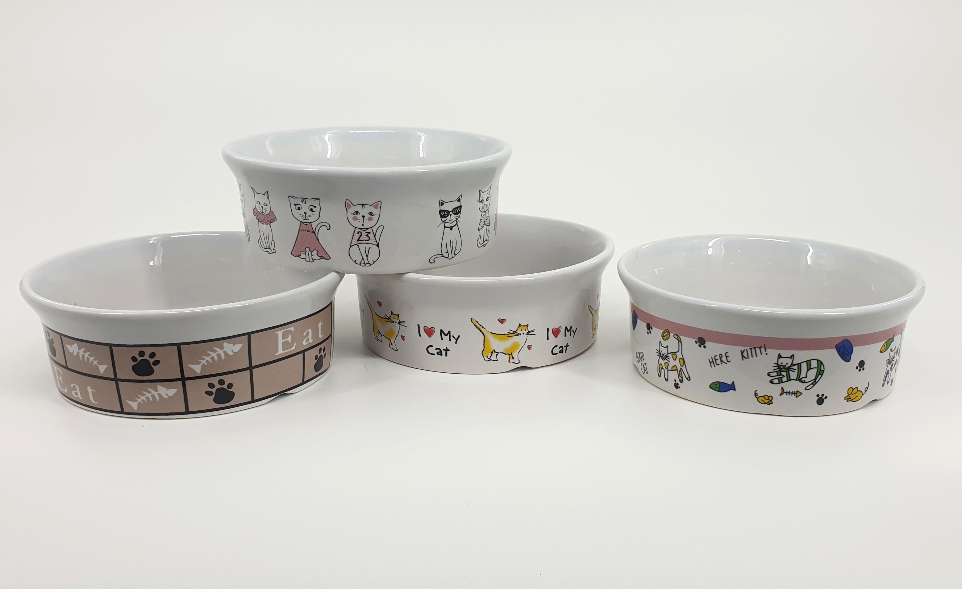 bulk 24 Cat Bowls 4 Designs 12x4cm