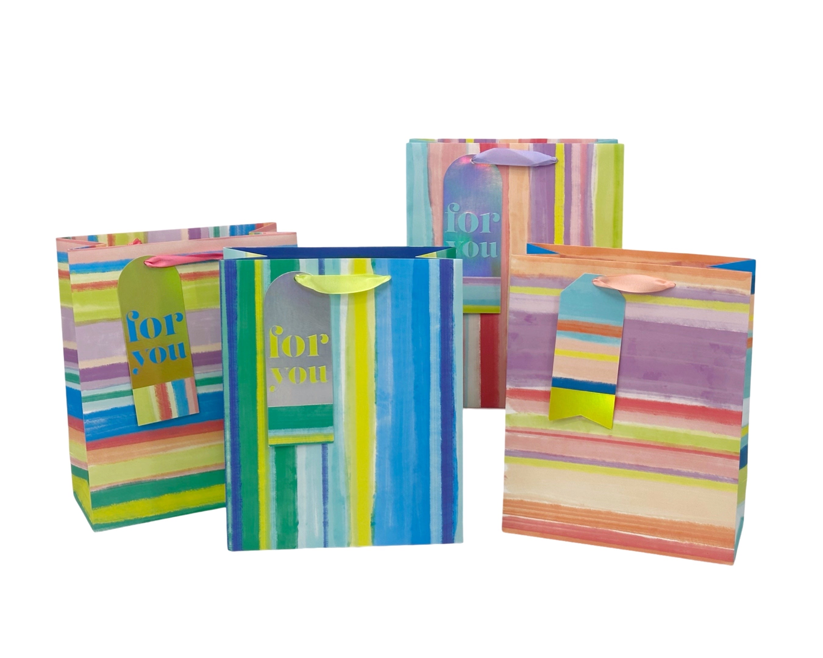 bulk 24 Xlarge Colourful Stripe Gift Bag Assort 42cm
