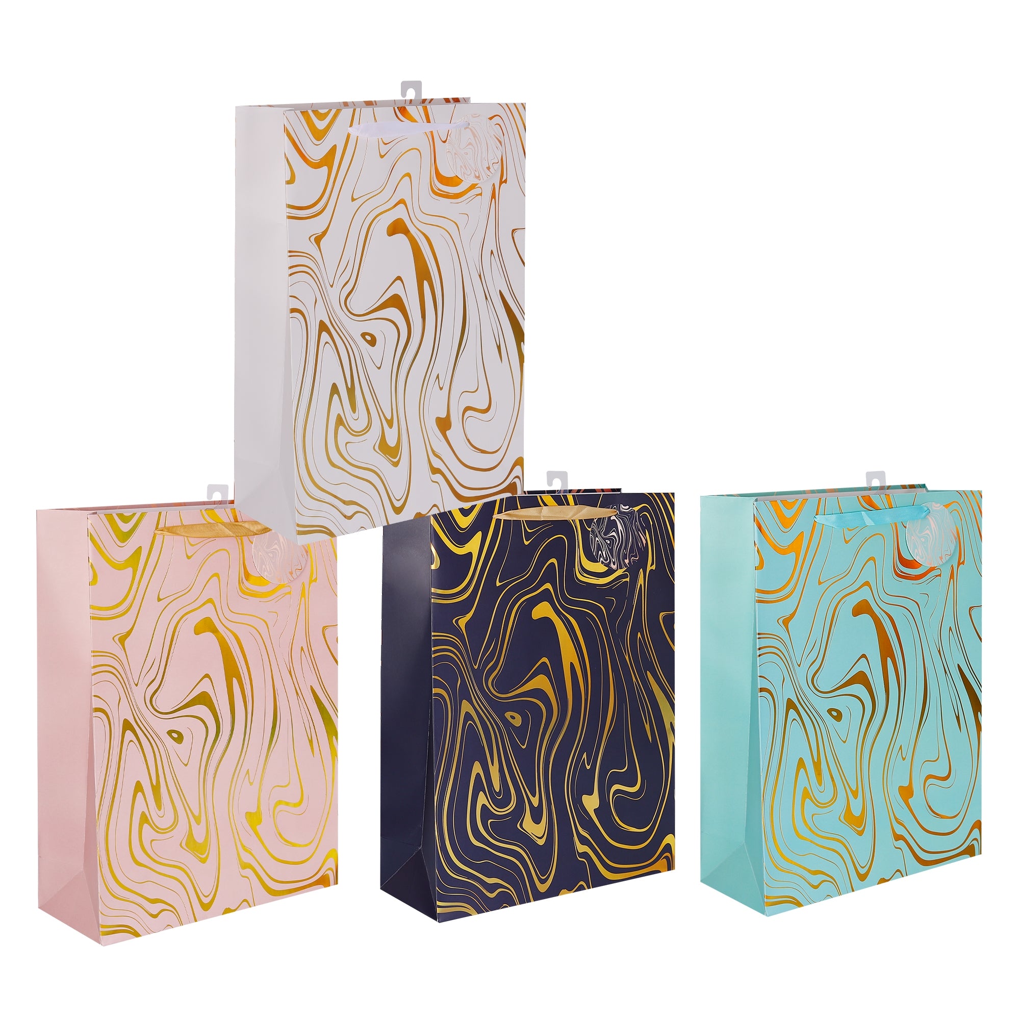 bulk 24 Large Marble Flow Gift Bag Foiled 4 Assorted 26x32cm