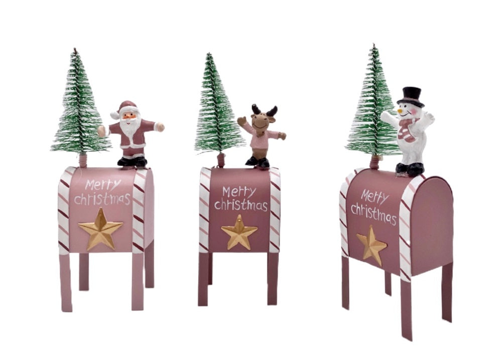 bulk 24 Xmas Metal Post Box Deco Assort 17cm