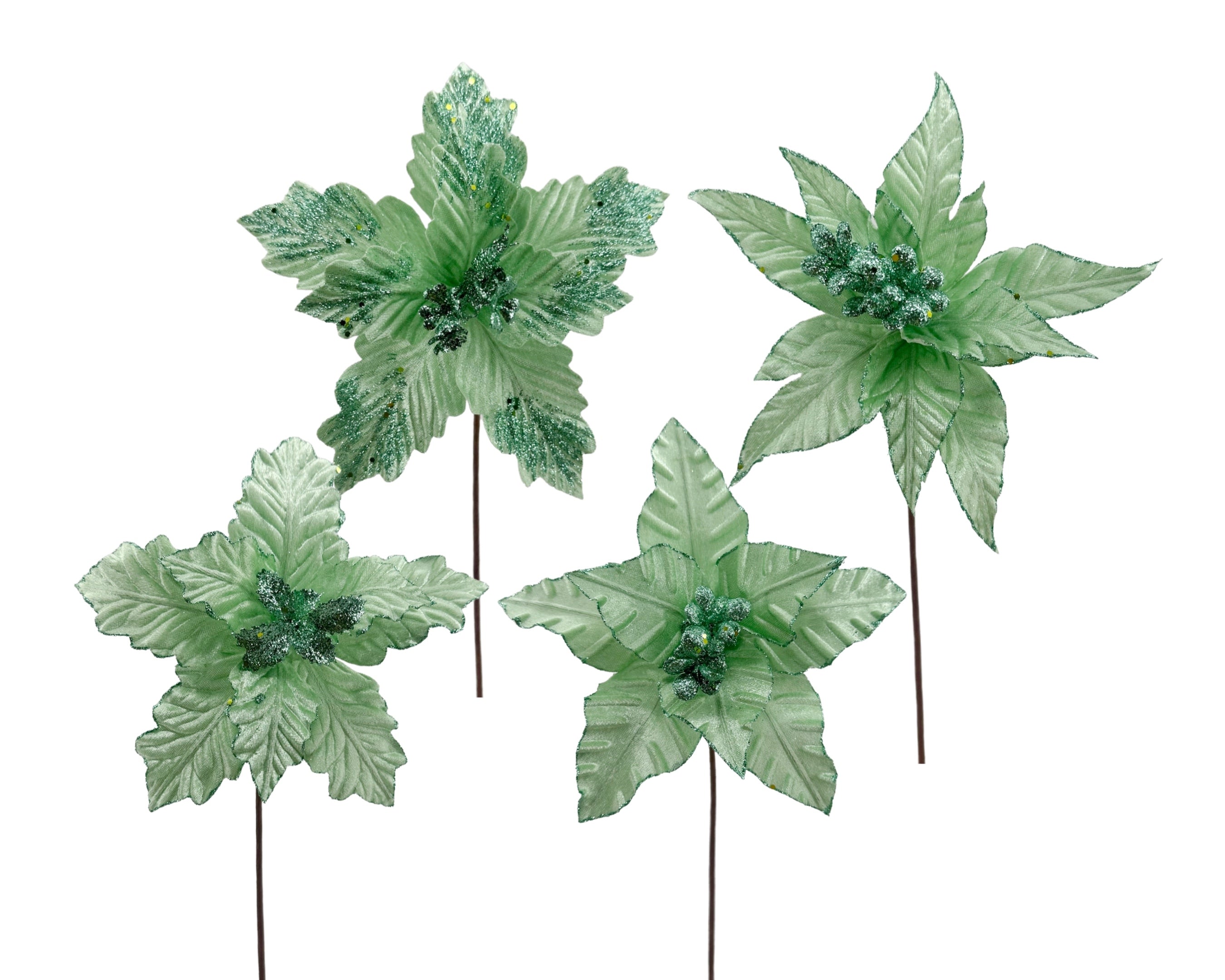 bulk 36 Xmas Poinsettia Green Deco Assort 40cm