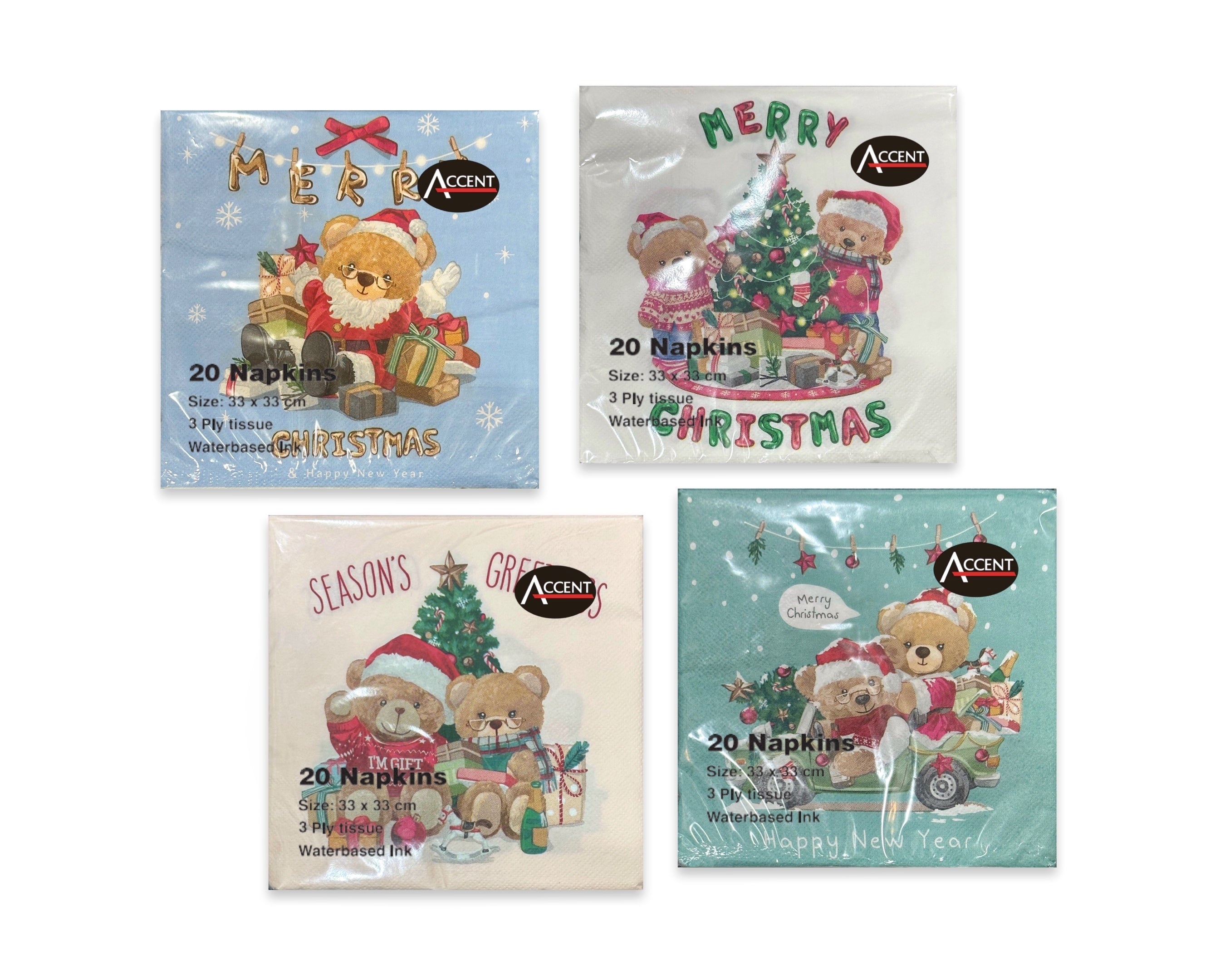 bulk 960 Santa Bear Xmas Napkin 2ply 33cm