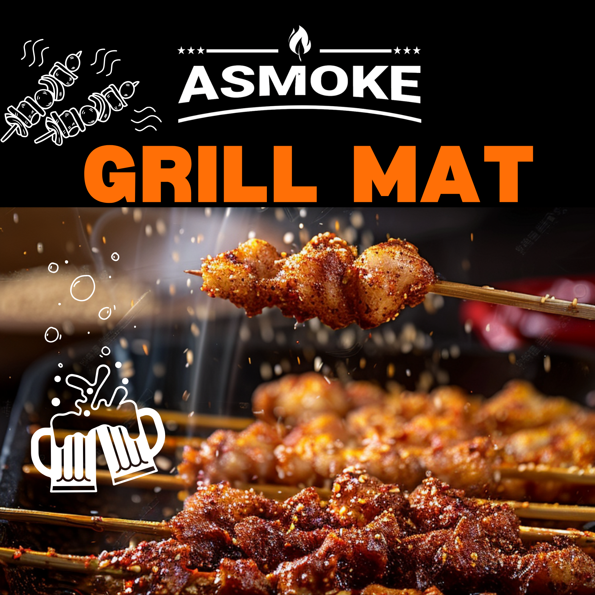 ASMOKE Premium Copper & Black BBQ Grill Mats (2-Pack) - Non-Stick PTFE Coating, Cooking Mats| Reusable and Easy to Clean 3