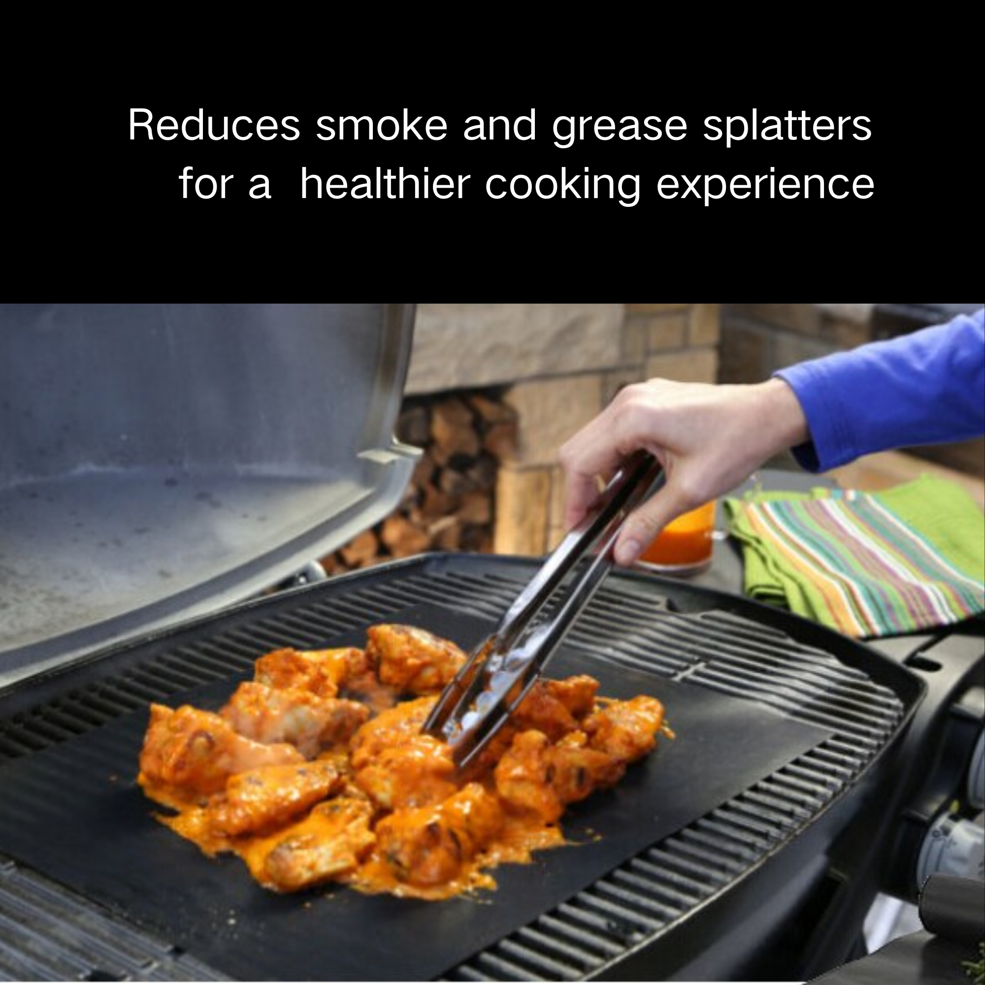 ASMOKE Premium Copper & Black BBQ Grill Mats (2-Pack) - Non-Stick PTFE Coating, Cooking Mats| Reusable and Easy to Clean 4